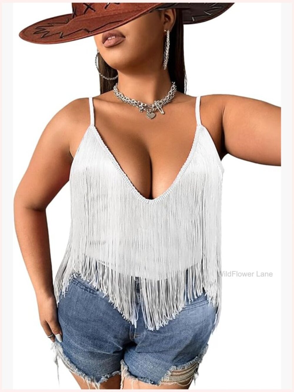 Plus Size Cowgirl Fringe Tank Top - Western Festival Cami